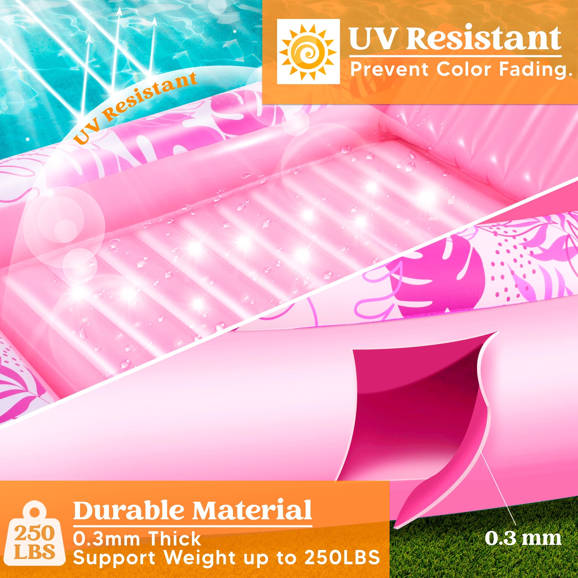 Inflatable Tanning Pool Lounger Float, 70" X 46" Large Suntan Tub with Pillow, Water Raft Float for Kids & Adults Pink
