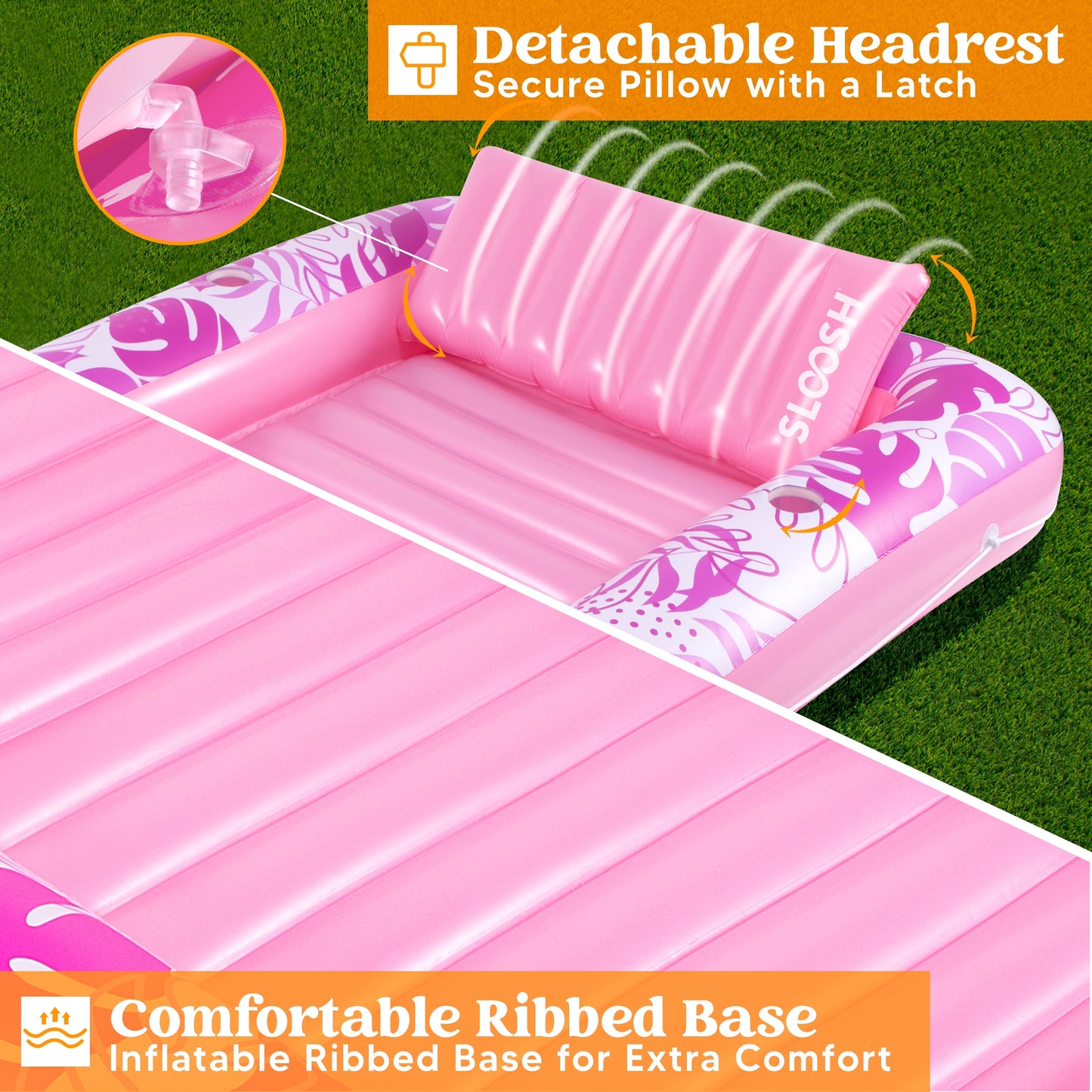 Inflatable Tanning Pool Lounger Float, 70" X 46" Large Suntan Tub with Pillow, Water Raft Float for Kids & Adults Pink