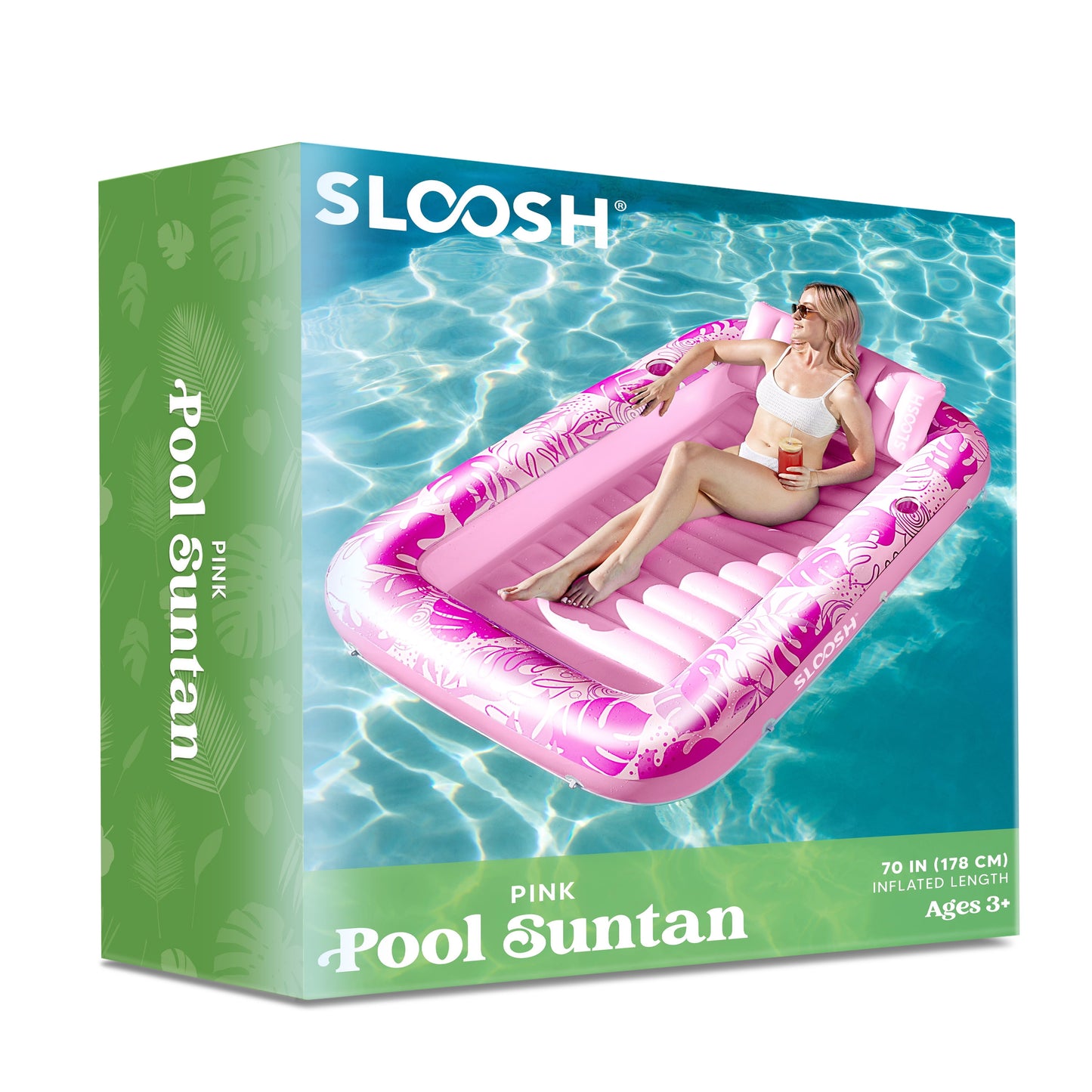 Inflatable Tanning Pool Lounger Float, 70" X 46" Large Suntan Tub with Pillow, Water Raft Float for Kids & Adults Pink